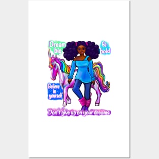 Inspirational motivational affirmation black girl African American woman and unicorn Posters and Art